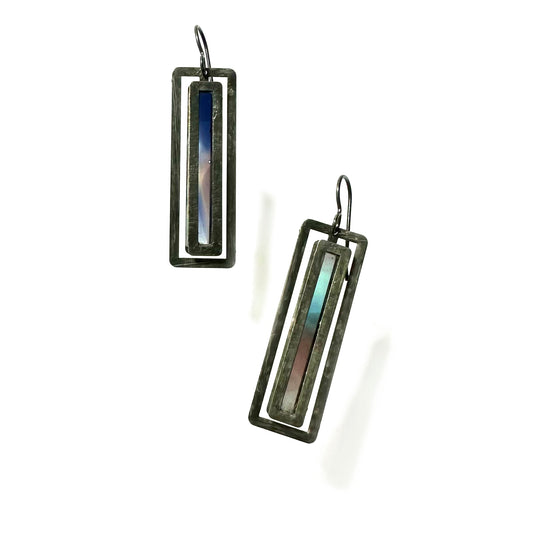 Long Cobalt/Turquoise/Mauve Atrium Earrings
