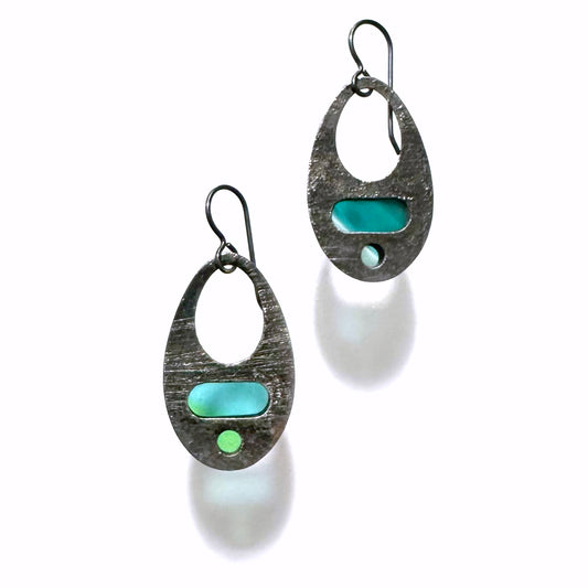 Emerald/Sea Blue/Ivory Orbit Earrings